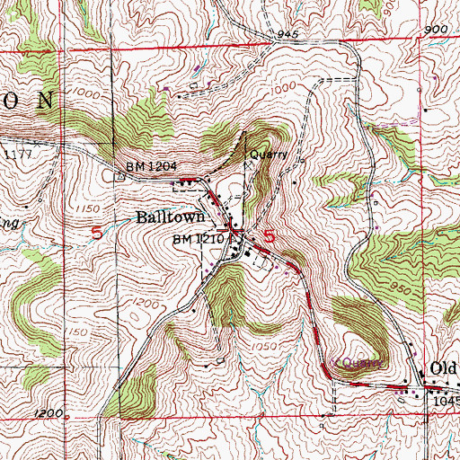 Topographic Map of Balltown, IA