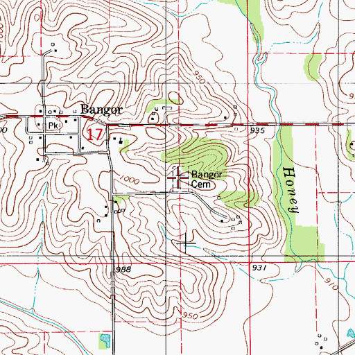 Topographic Map of Bangor Cemetery, IA