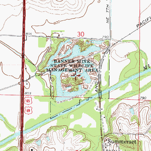 Topographic Map of Banner Mine State Wildlife Management Area, IA