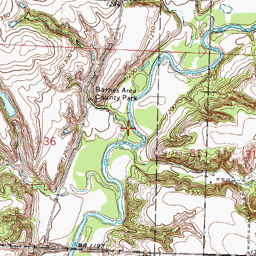 Topographic Map of Barnes Area County Park, IA