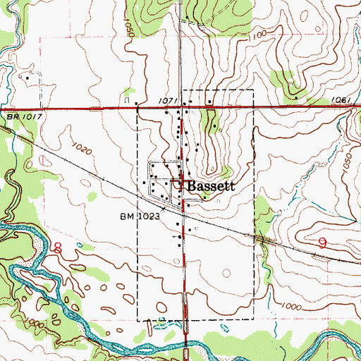 Topographic Map of Bassett, IA
