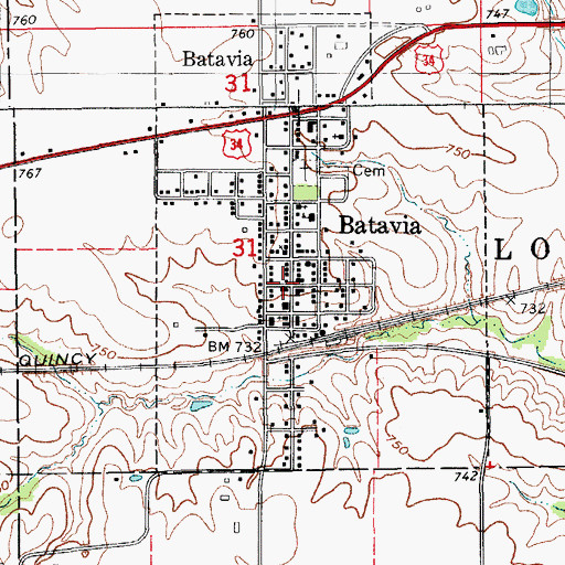 Topographic Map of Batavia, IA
