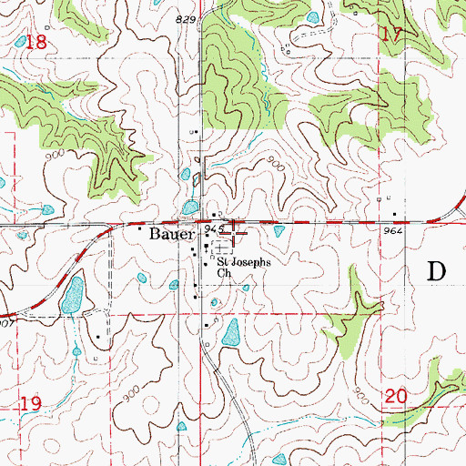 Topographic Map of Bauer, IA