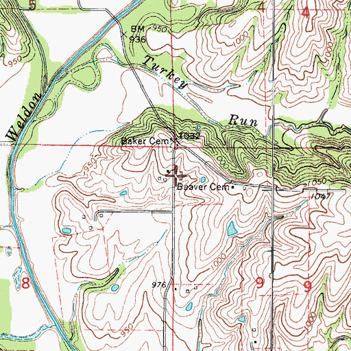 Topographic Map of Beaver Cemetery, IA