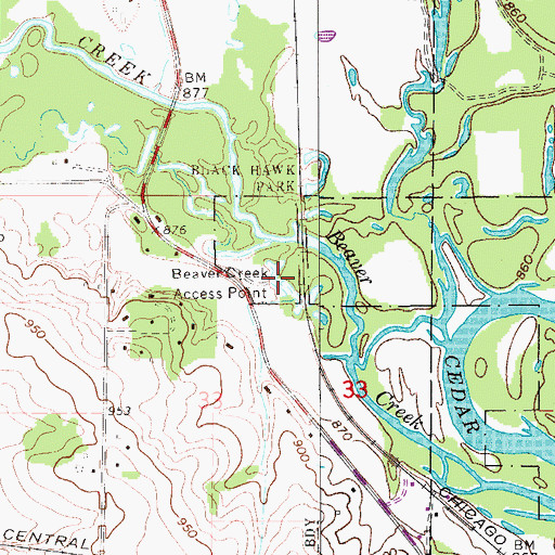 Topographic Map of Beaver Creek Access Point, IA