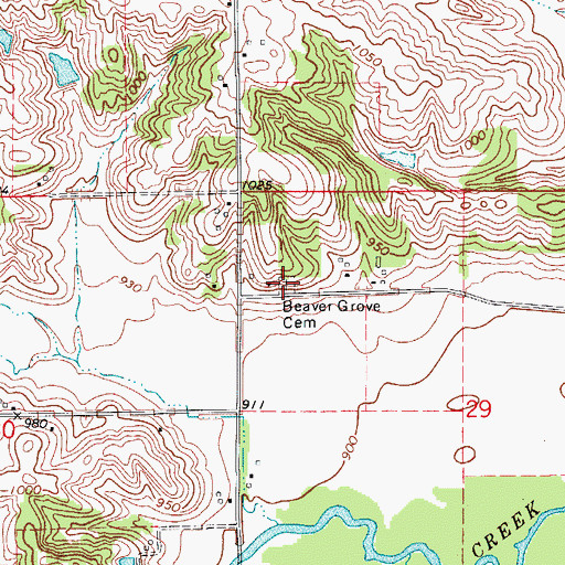 Topographic Map of Beaver Grove Cemetery, IA