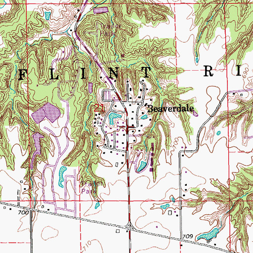Topographic Map of Beaverdale, IA