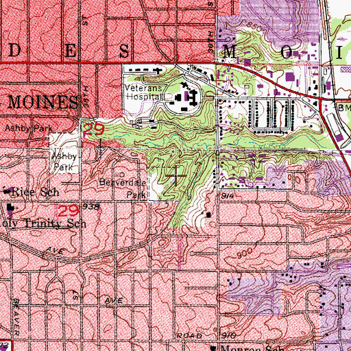 Topographic Map of Beaverdale Park, IA