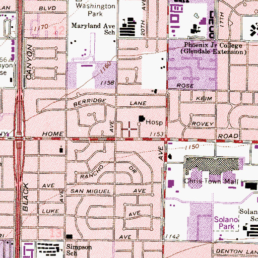 Topographic Map of Phoenix Baptist Hospital Heliport, AZ