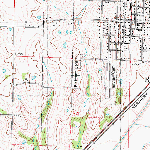 Topographic Map of Bedford Cemetery, IA