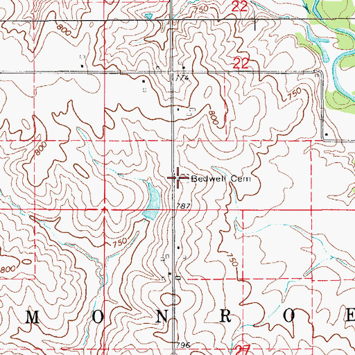 Topographic Map of Bedwell Cemetery, IA