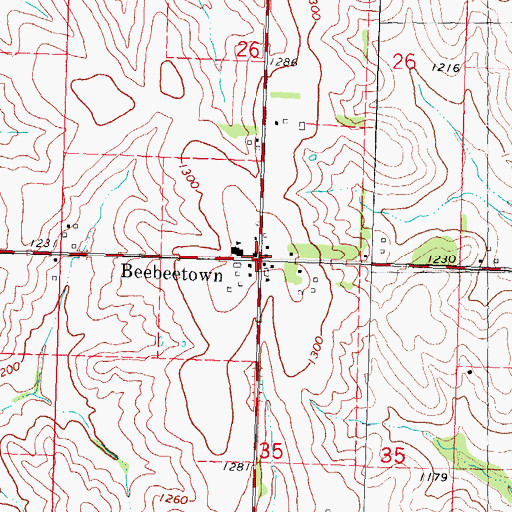 Topographic Map of Beebeetown, IA