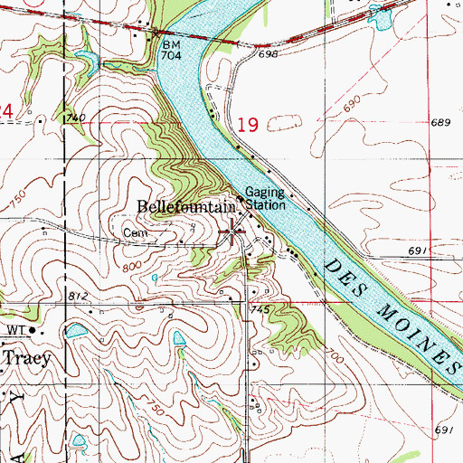 Topographic Map of Bellefountain, IA