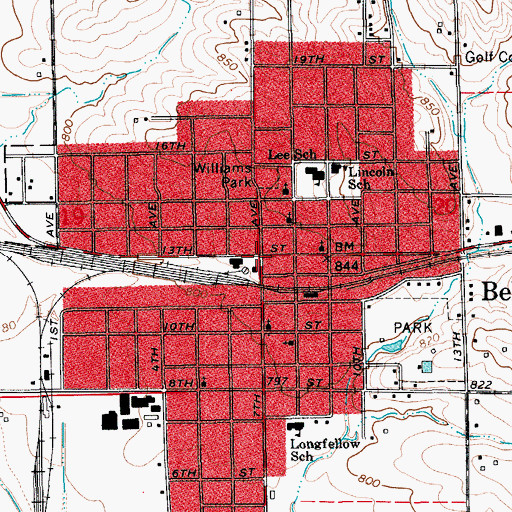 Topographic Map of Belle Plaine, IA