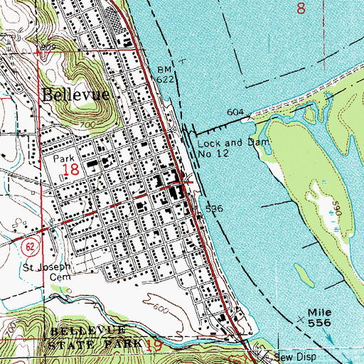 Topographic Map of Bellevue, IA
