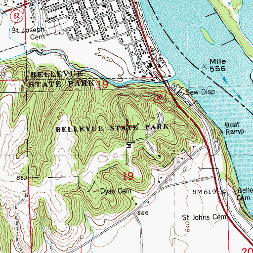 Topographic Map of Bellevue State Park, IA