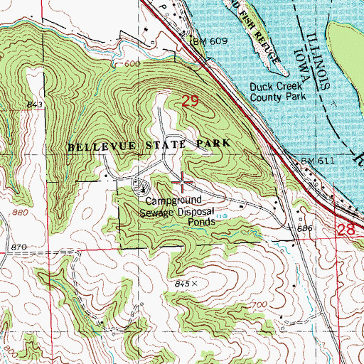 Topographic Map of Bellevue State Park, IA