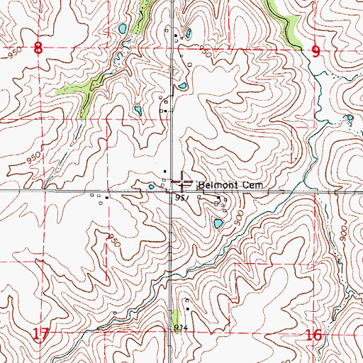 Topographic Map of Belmont Cemetery, IA