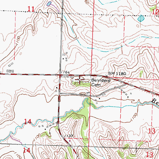 Topographic Map of Belvidere Cemetery, IA