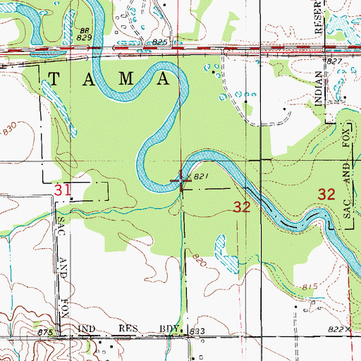 Topographic Map of Bennett Creek, IA