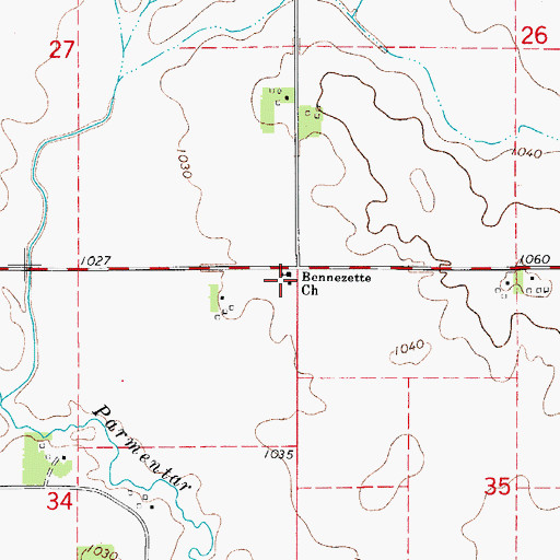 Topographic Map of Bennezette Church, IA