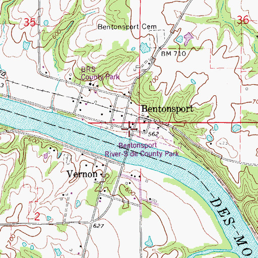 Topographic Map of Bentonsport, IA