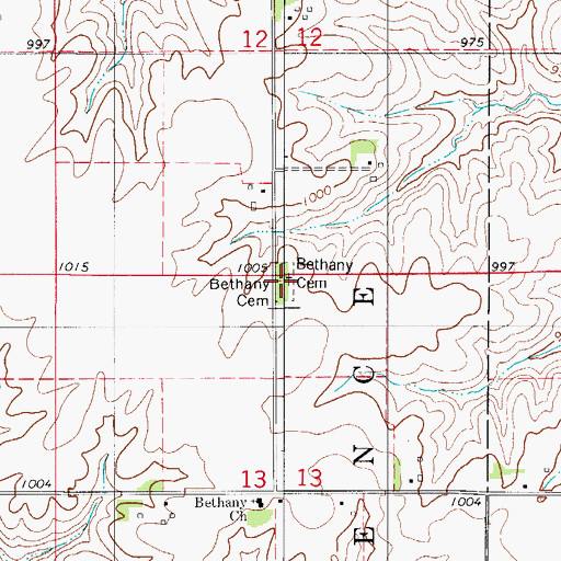 Topographic Map of Bethany Cemetery, IA