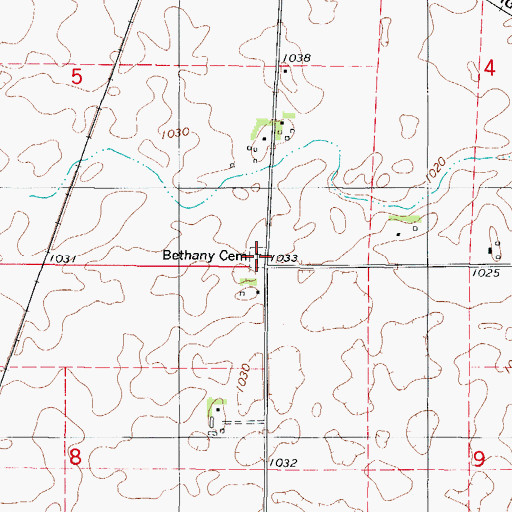 Topographic Map of Bethany Cemetery, IA