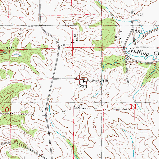 Topographic Map of Bethany Cemetery, IA
