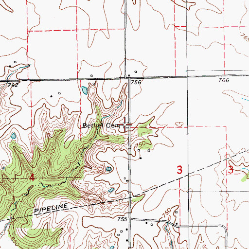 Topographic Map of Bethel Cemetery, IA