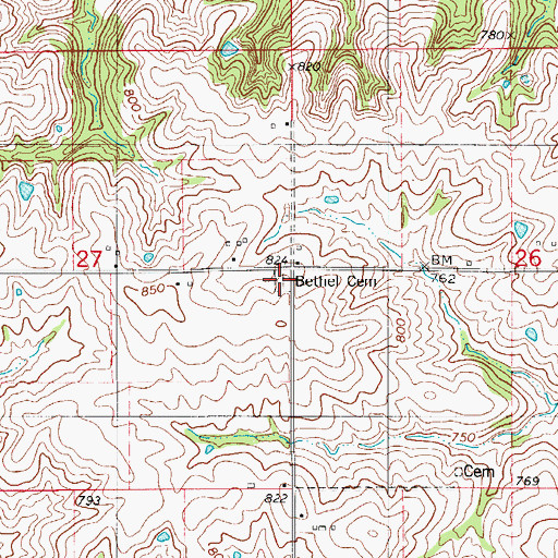 Topographic Map of Bethel Cemetery, IA