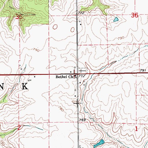 Topographic Map of Bethel Church, IA