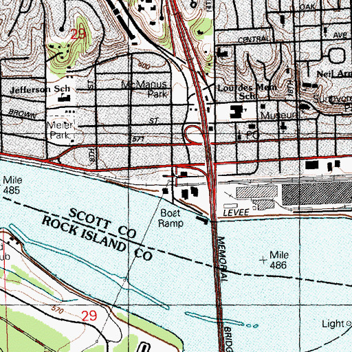 Topographic Map of Bettendorf, IA