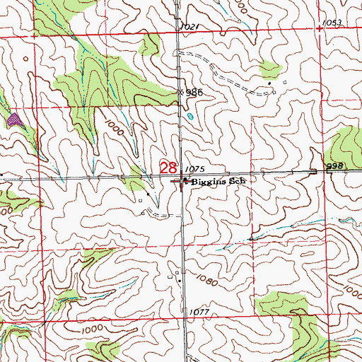 Topographic Map of Biggins School, IA
