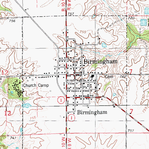 Topographic Map of Birmingham, IA