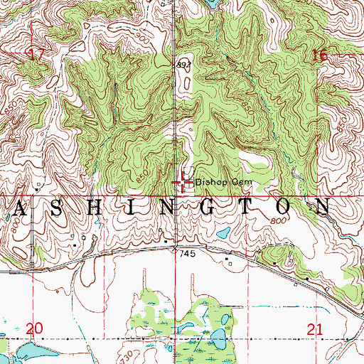 Topographic Map of Bishop Cemetery, IA