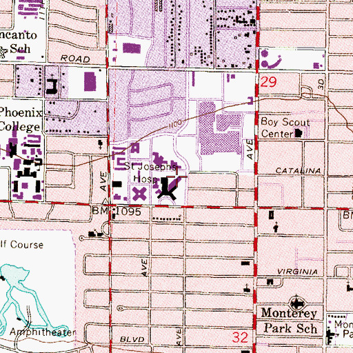 Topographic Map of Saint Josephs Hospital Heliport, AZ