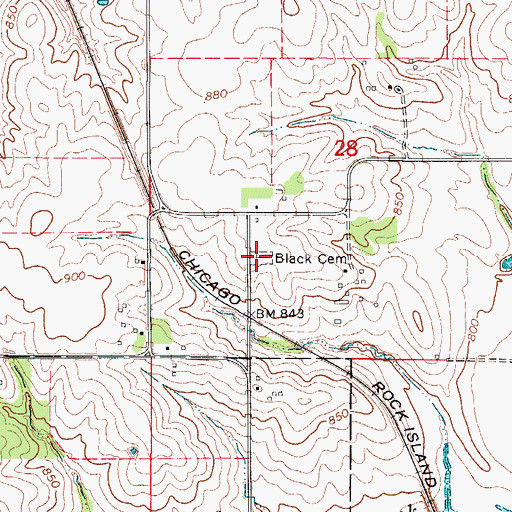Topographic Map of Black Cemetery, IA