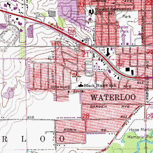 Topographic Map of Fred Becker Elementary School, IA