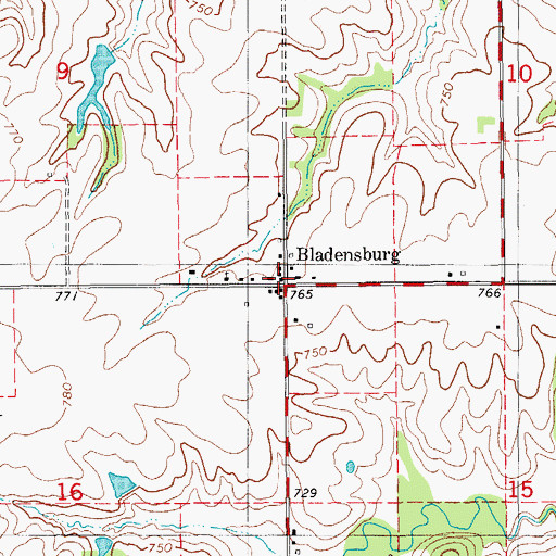 Topographic Map of Bladensburg, IA