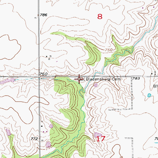 Topographic Map of Bladensburg Cemetery, IA
