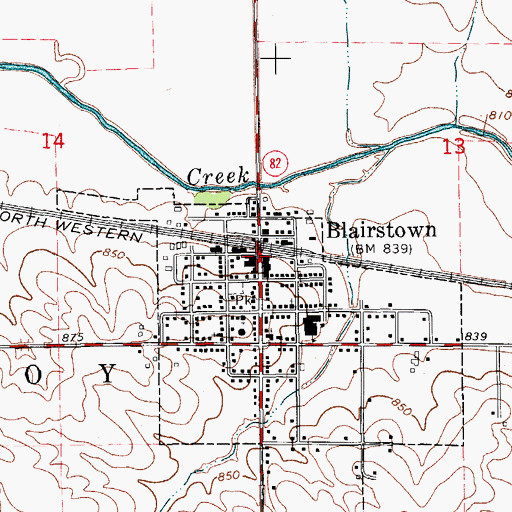 Topographic Map of Blairstown, IA