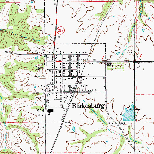 Topographic Map of Blakesburg, IA