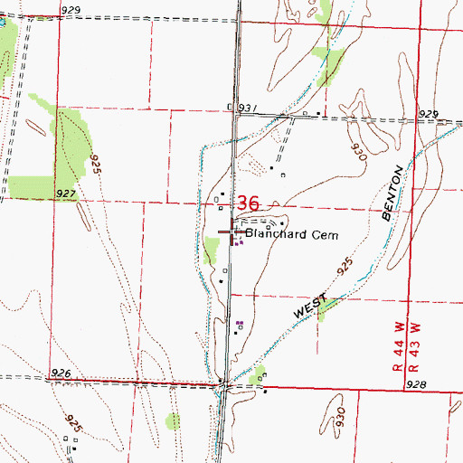 Topographic Map of Blanchard Cemetery, IA