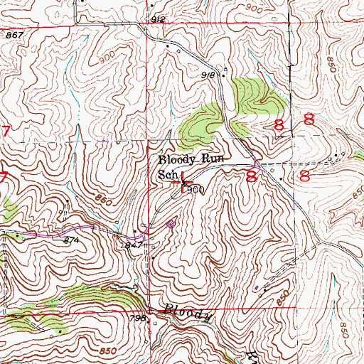 Topographic Map of Bloody Run School, IA