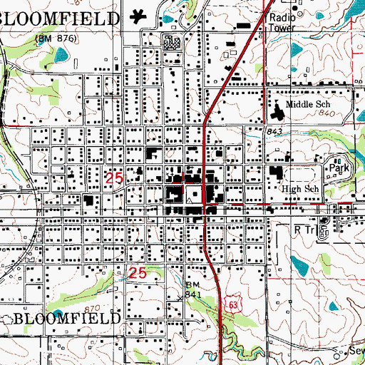 Topographic Map of Bloomfield, IA