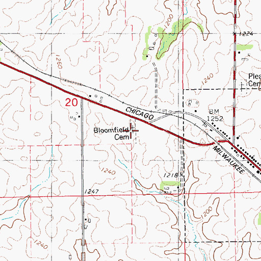 Topographic Map of Bloomfield Cemetery, IA