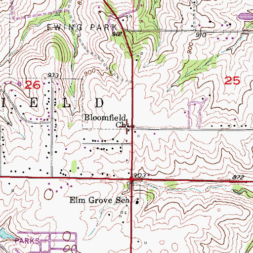 Topographic Map of Bloomfield Church, IA
