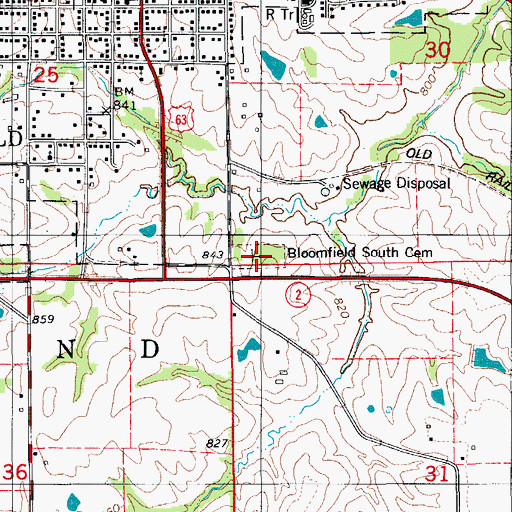 Topographic Map of Bloomfield South Cemetery, IA