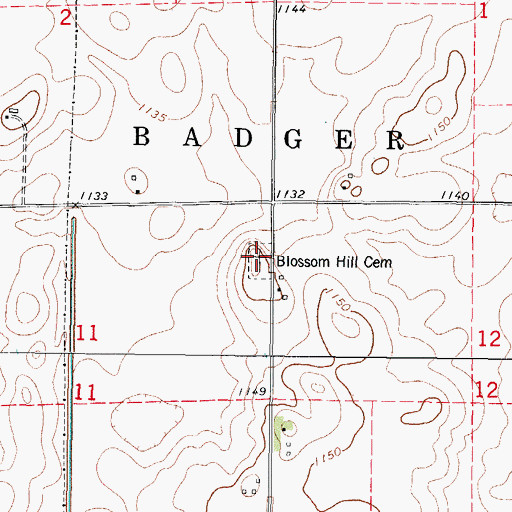 Topographic Map of Blossom Hill Cemetery, IA